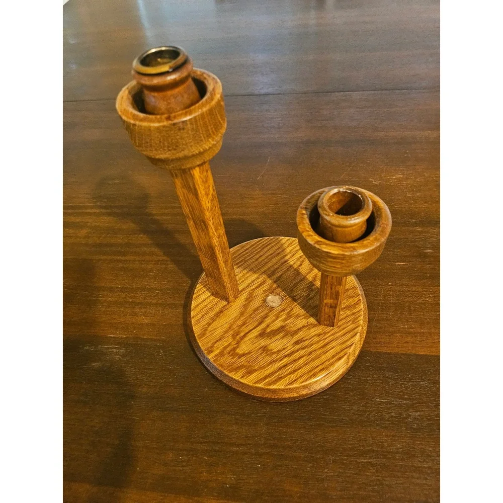 Oak Wood Double Candle Holder Brown Rustic Tiered Decor